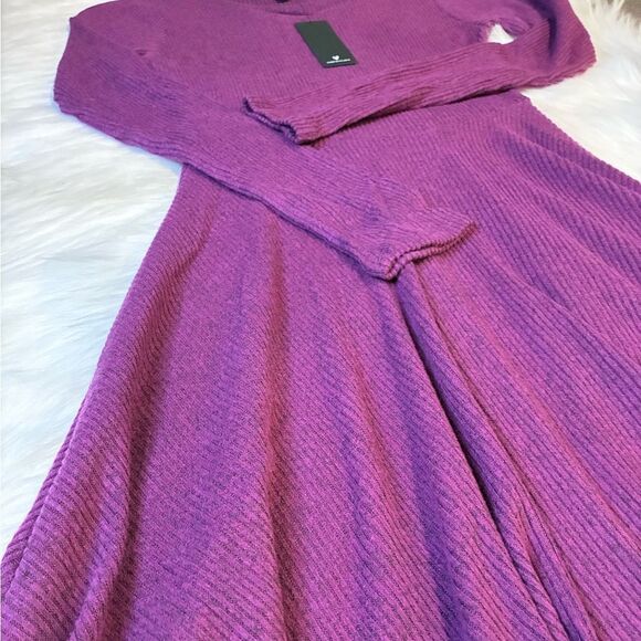 NWT Lulus Fit and Fair Mauve Purple Ribbed Knit Long Sleeve Skater Dress - Picture 6 of 10